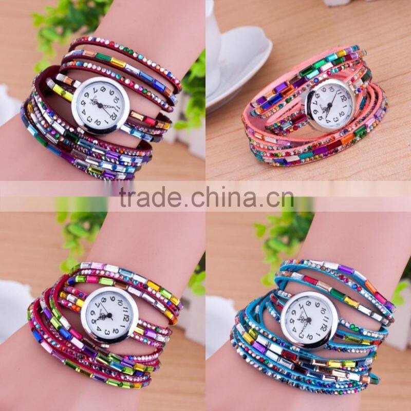 In Stock Geneva Perempuan Dots Kain Syal Band Circum Analog Pergelangan Kuarsa Menonton