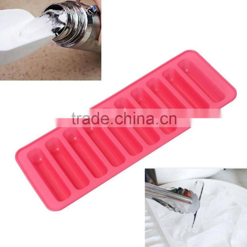 Amazon Popular 10 Cavities Silicone Cylinder Ice Cube Tray Freeze Mould