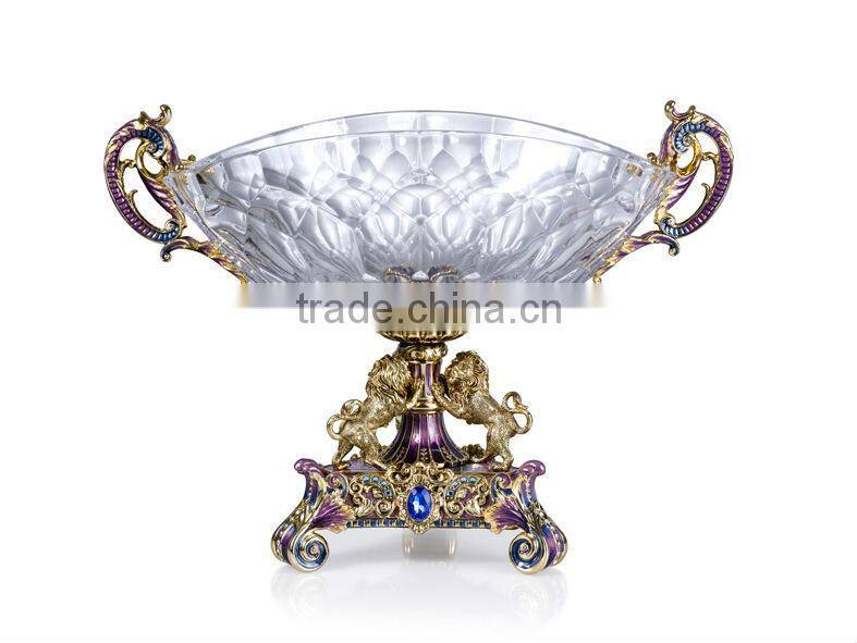 RORO Grand Supreme lion enamel crystal glass fruit holder