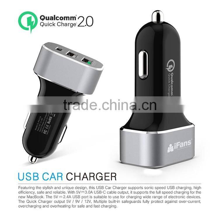 48W Car Charger QC 3.0 Quick Car Charger 3 USB Port Travel Charger 12V Car Battery Charger with USB C Port