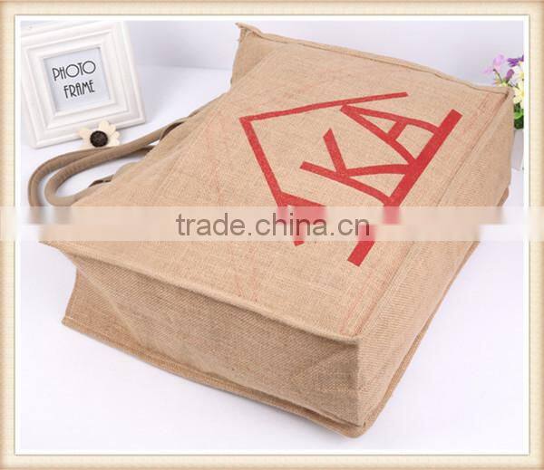 Promotional fashion double handles jute shopping bag