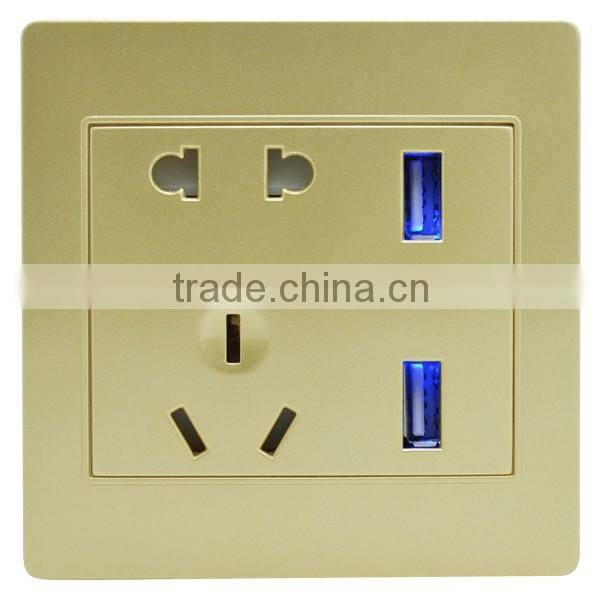 5pin socket with dual USB wall socket,input:AC110-250V 50-60HZ;Output:5V,2.1A