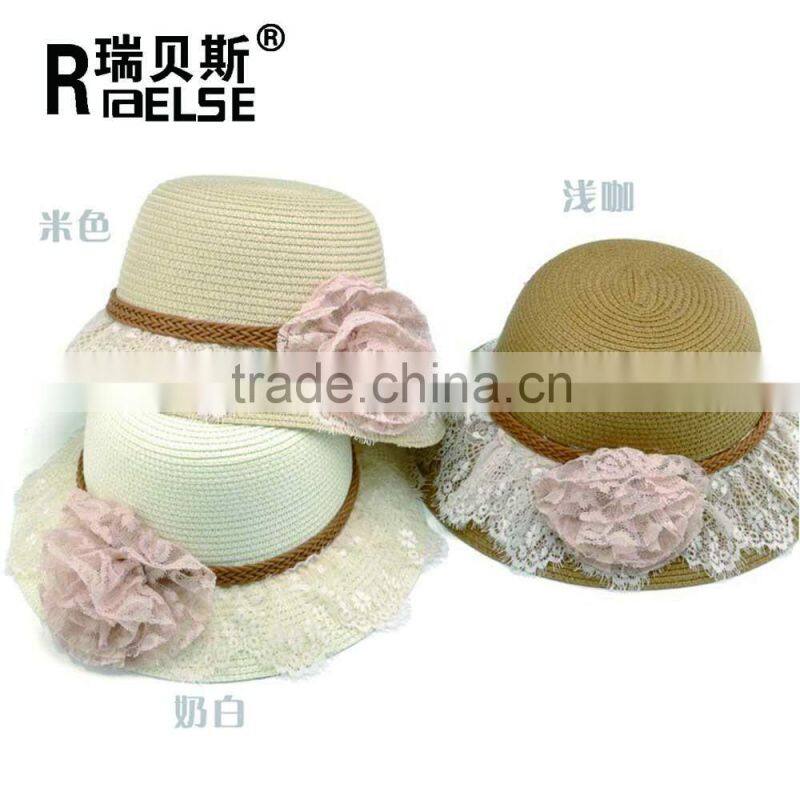 Wholesale kids straw hats girls beautiful flower sun hats