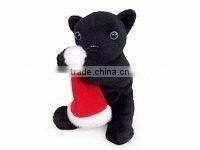 high quality factory wholesale realistic christmas plush cradle brown tiger with christmas cap