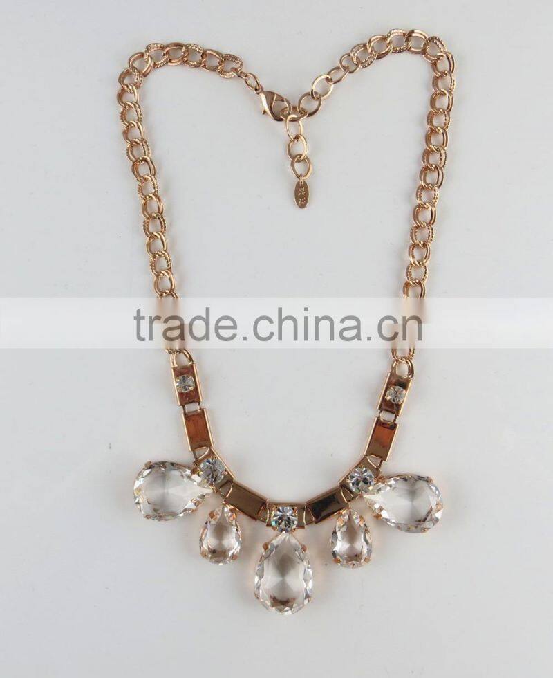 Fashion artistic rose gold teardrop crystal stone pendant necklace