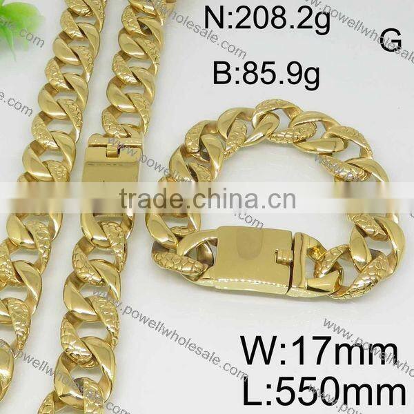 Hot classic stainless steel gold plated necklace and bracelet jewelry set