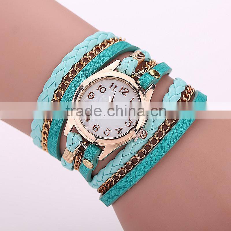 New braided bracelet watch leather bracelet watch multi colors waist watch for women