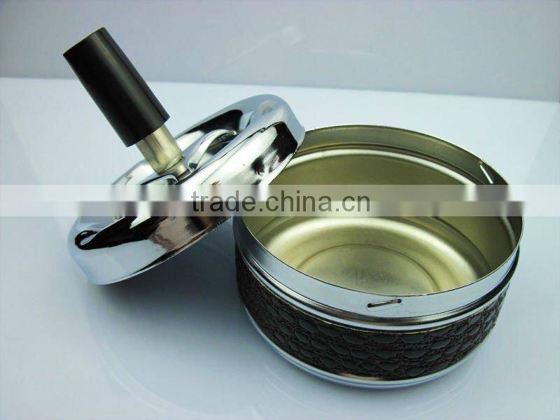 Leather cover metal round ashtray