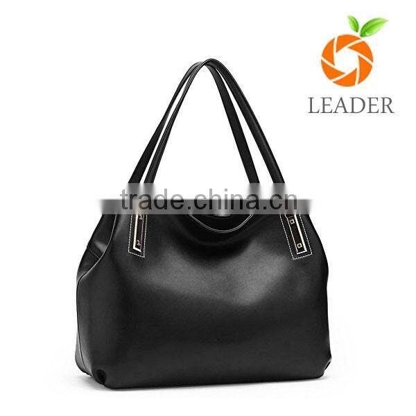 Terse stylish style multi pocket real leather handbag