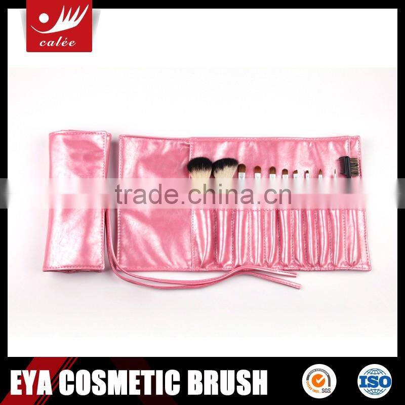11pcs High Quality Pink Travel Makeup Brush Set with Pouch
