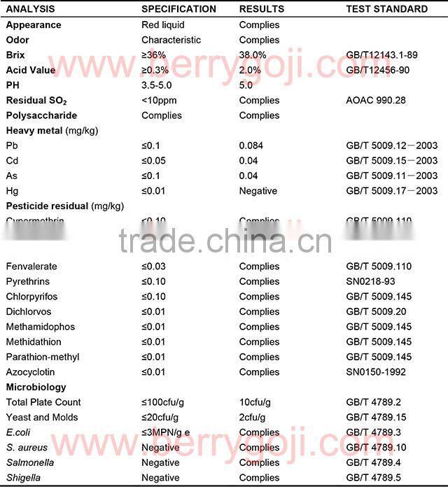 Wolfberry Juice Concentrate/goji juice concentrate/Ningxia origin