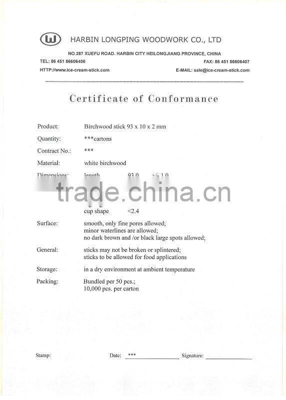 93*10*2 mm round edges wooden stick for ice cream