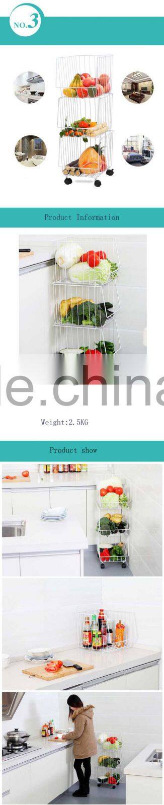 Kitchen Steel Wire Utility Cart Storage 3 Tier Shelf Rolling Wheels Basket