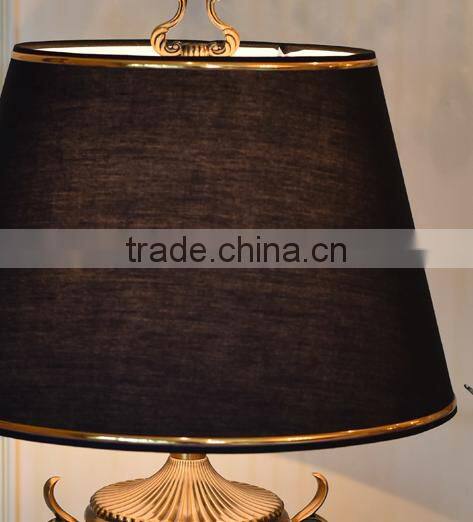 Trophy design black jade body brass decoration table lamp with fabric lampshade