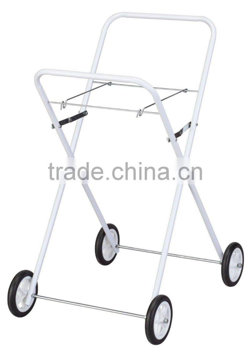 Rolling Laundry Cart Tubular Metal Frame Heavyweight White Bag Wheels Home NEW