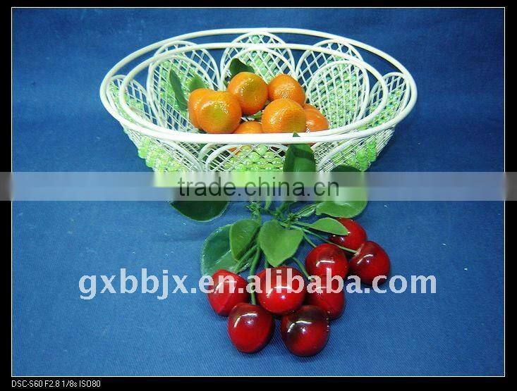 Egg shaped creamywhite moses decorative with green pearl storage fruit basket