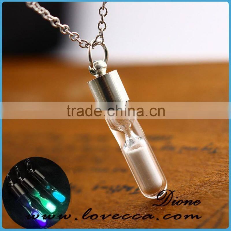 Silver chain glass glowing pendant neckalce glow in the dark cross necklaces