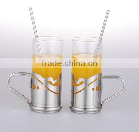 glass coffee cup with stainless steel hand