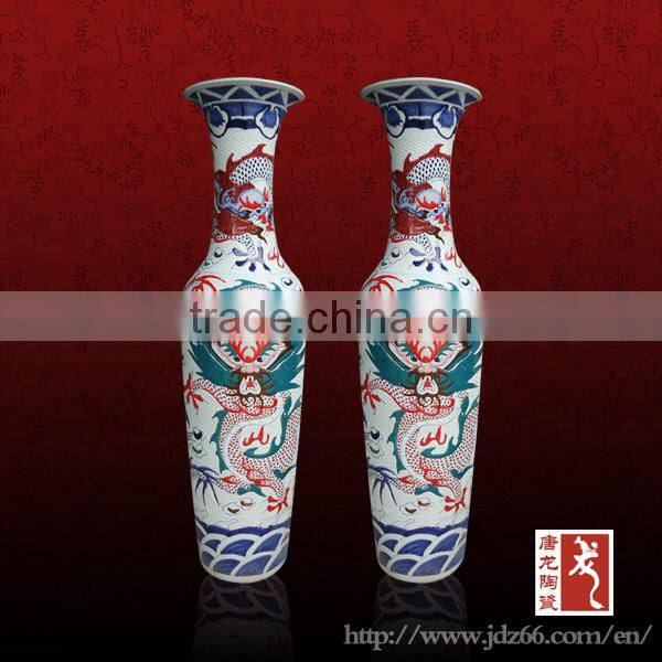 180cm tall large ceramic vase carved with Chinese dragon pattern