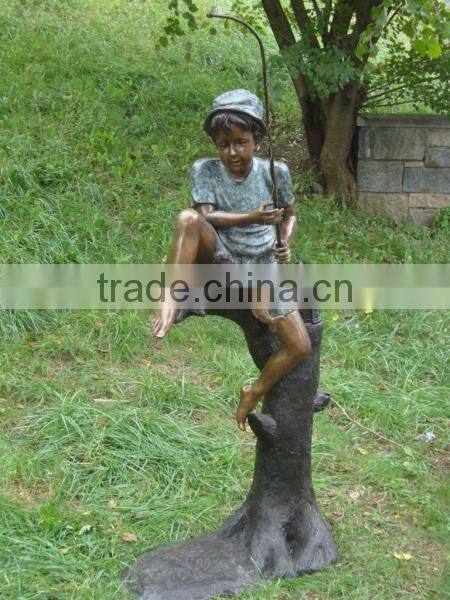 Outdoor modern garden sculpture, bronze fishing statue, life size figure statue