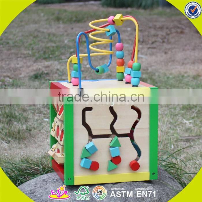 2017 wholesale wooden cubic wire bead children wooden cubic wire bead colorful wooden cubic wire bead W11B060