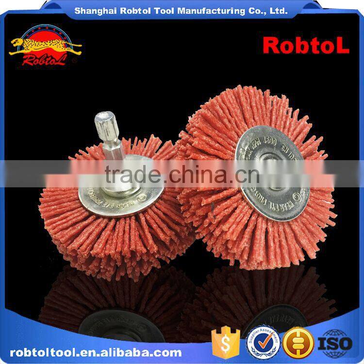 75mm circular abrasive hex shank nylon filament wheel shaft mounted spindle deburring rust crimped twist knot bowl non spark