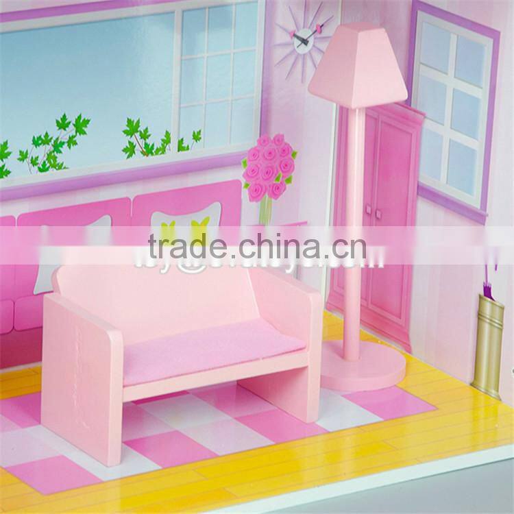 New style 3 floor girls pretend play wooden dollhouse cottage W06A224