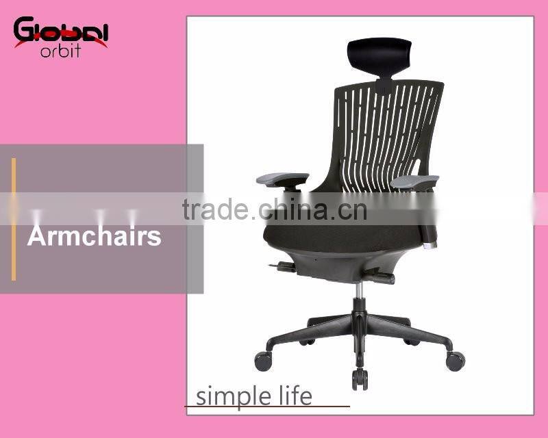 Comfortable Executive Chair With Headrest, Movable Black Ergonomic Office Chair