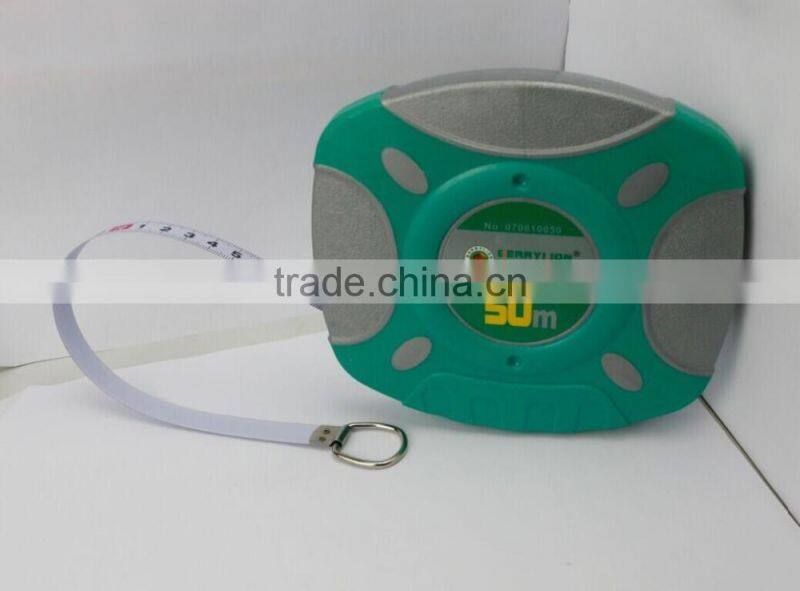 Rubber cover rolling 50m long measuring tape with high quality
