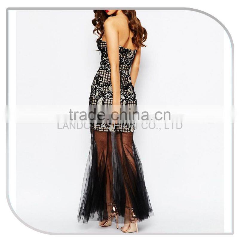 Hup classy evening dress Sexy sweetheart porn dress 2016 long evening fish cut lace dress with tulle bottom
