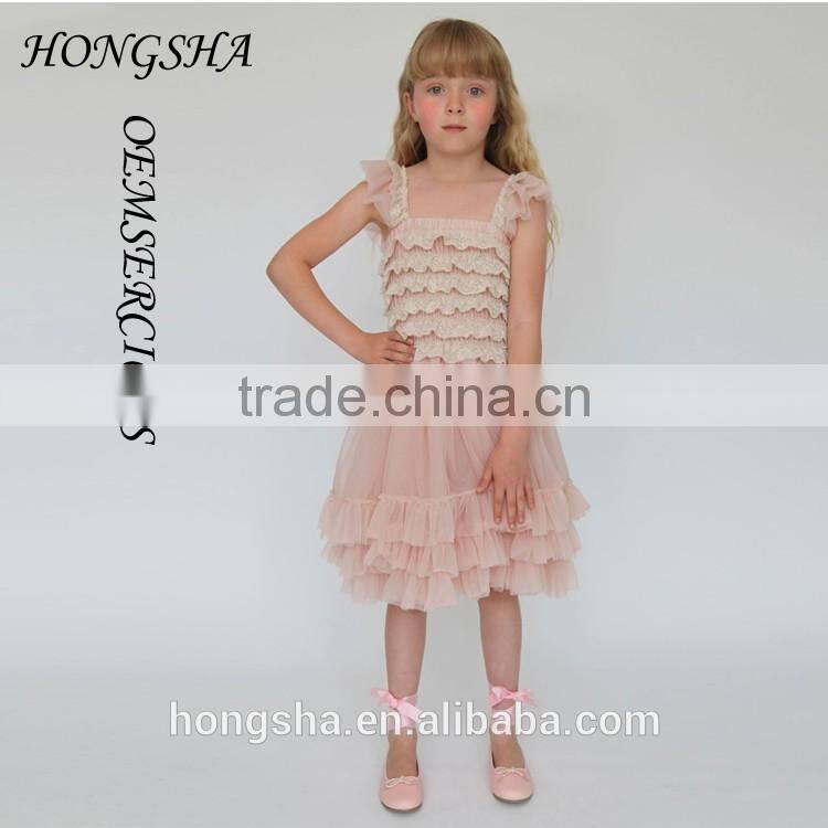 Blush Pink Ballroom Lace Tulle Dress Removable Overskirt Baby Girl Wedding Bridemaid Dress HSD7835