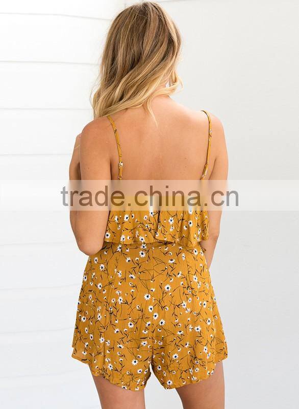 Spaghetti Strap Floral Printed Tie Waist Adult Sexy Women Rompers
