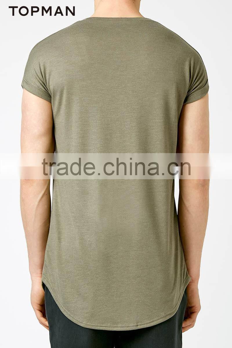 2016 spring Mens fashion cotton black longline t shirt with long section