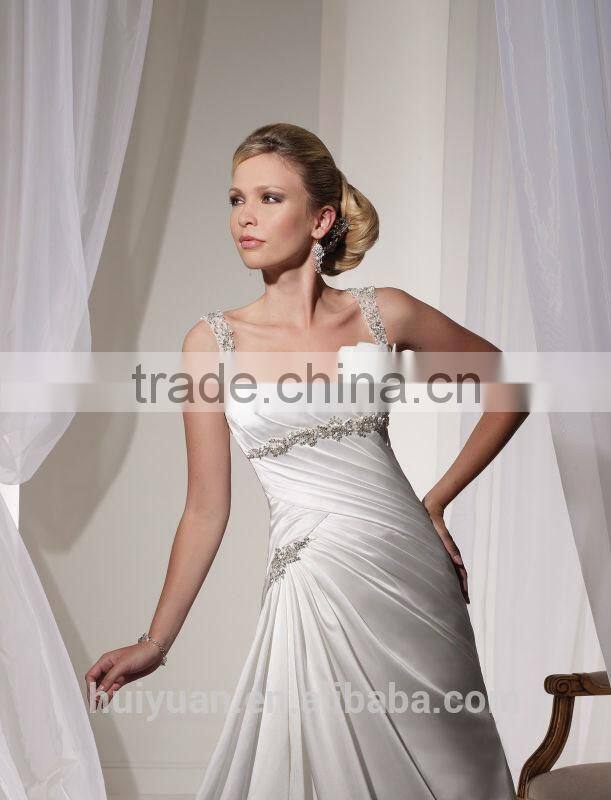 sexy detachable strap satin beaded ball gown real sample wedding dress