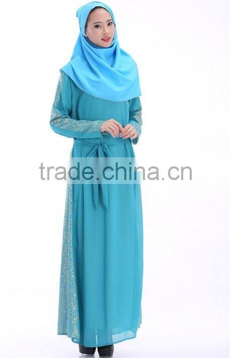 long sleeve maxi chiffon beaded muslim dress abaya