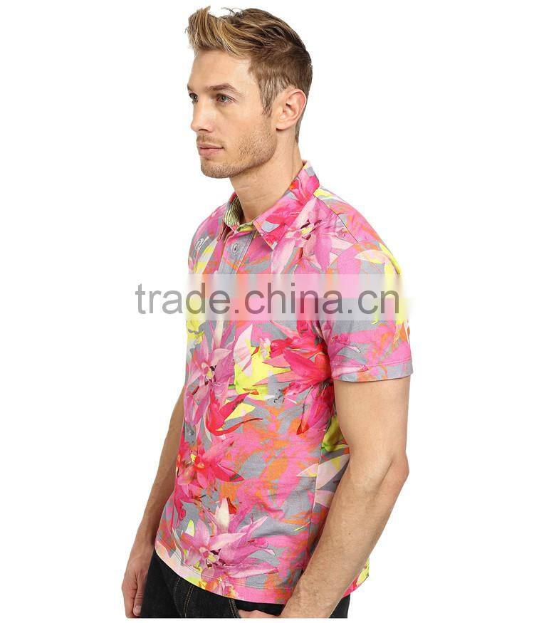 Latest design sublimated full summer flower printed polo shirt 100% polyester polo shirt