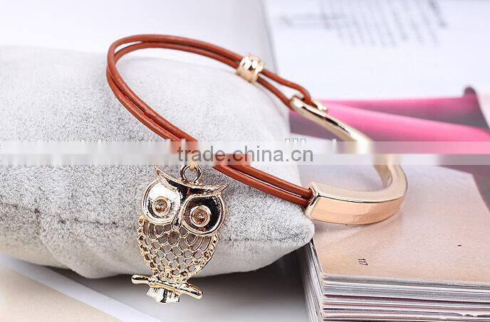 high quality gold oval clasp leather bracelet multi strand leather bracelet