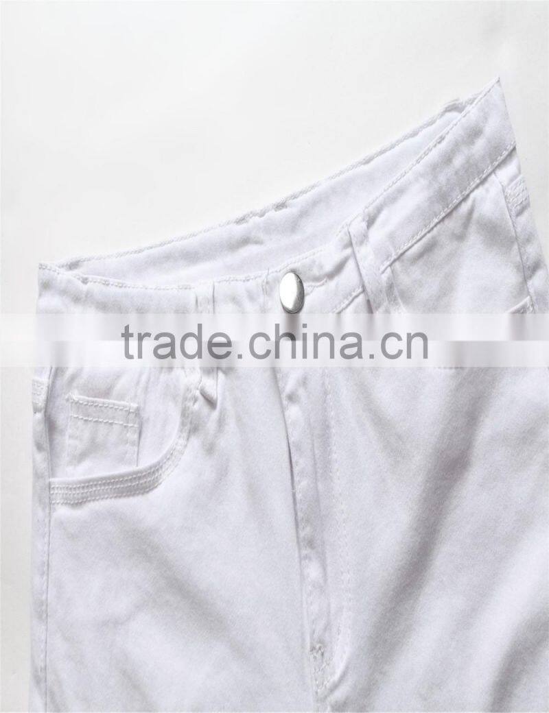 2016 Hot men's fashion men's jeans white jeans hole personality male personality zipper pants beggar