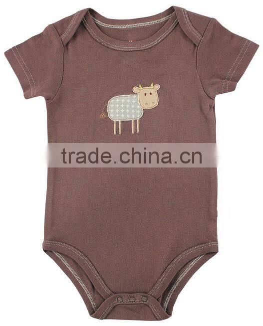 Unisex applique bird summer wear short sleeve pattern custom made infant cotton smocked baby romper for wholesale