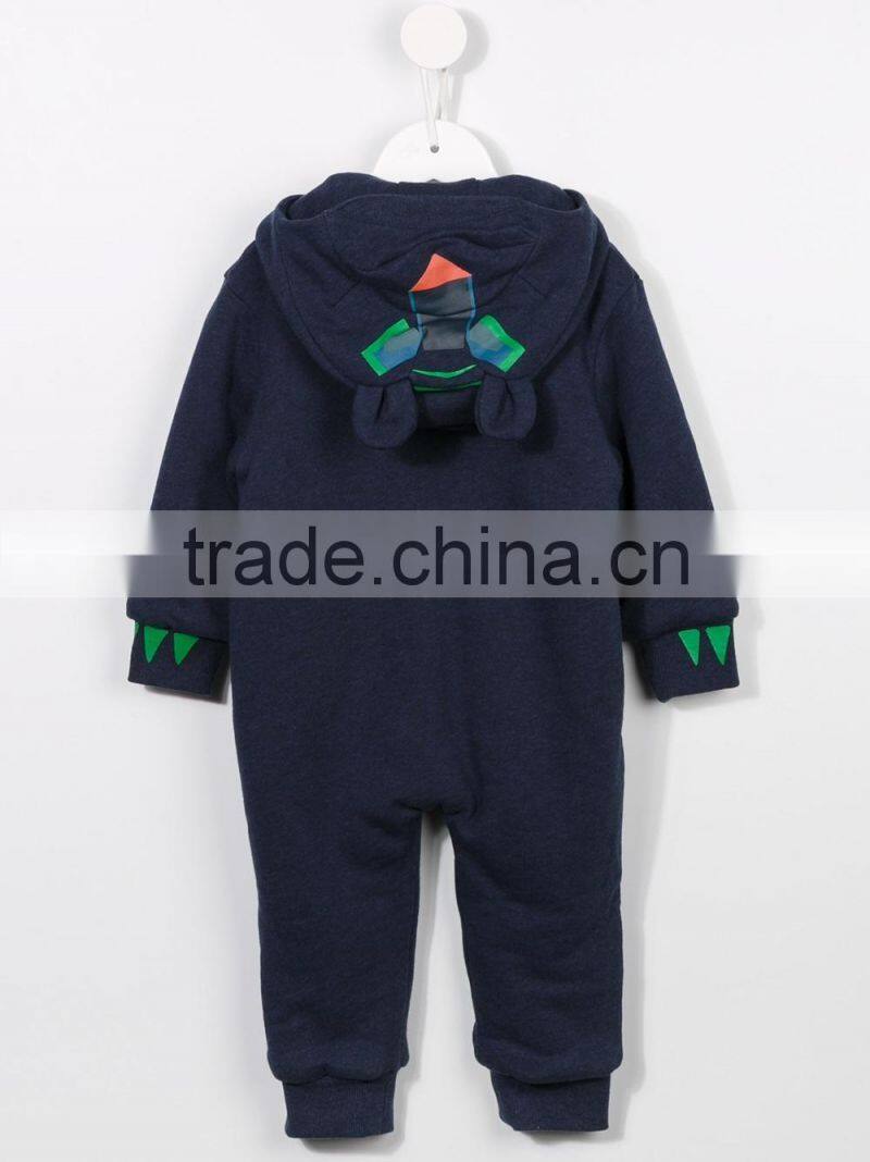 Navy Blue Cotton Animal Ears Hooded Baby Clothes Romper