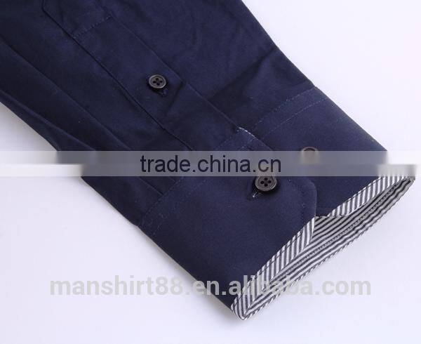 2017 OEM service contrast color double collar wrinkle free men casual dress shirt