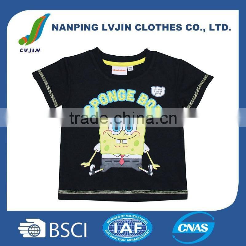 2016 Manufacturer new fashion cotton kids clothes black t-shirts wholesale boys summer with printed cartoon