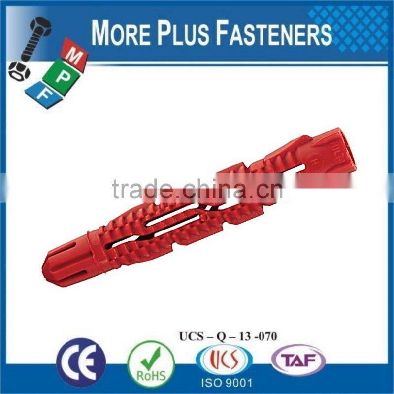Made in Taiwan Colored Universal Long Conical Ribbed Plastic Anchor and Wall Plugs