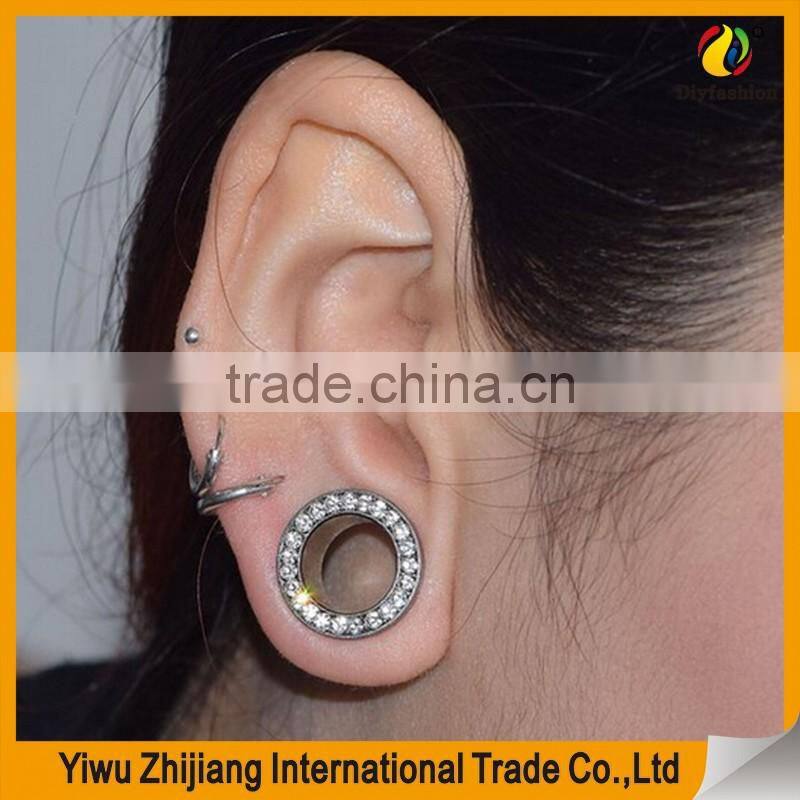 Stainless Steel Multi-Colored Single Row Gem Screwd Flesh Tunnel Ear Tunnels