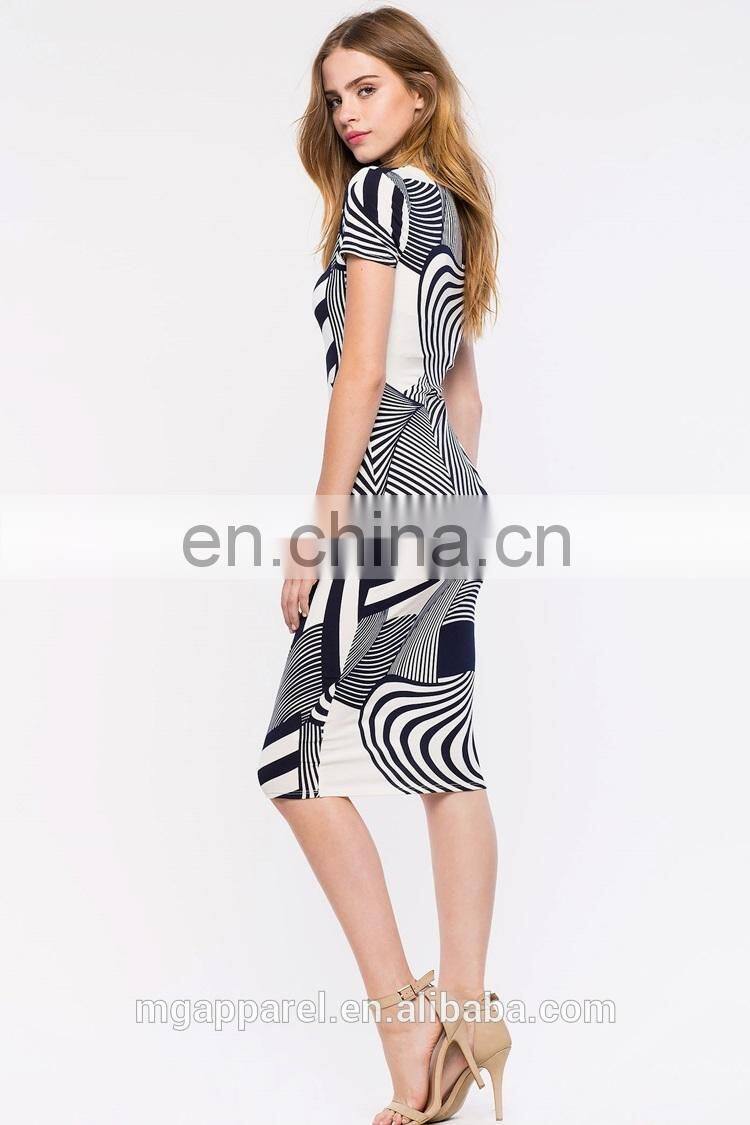 china supplier fashion latest dress designs short sleeve swirl print women party midi bodycon dress evening