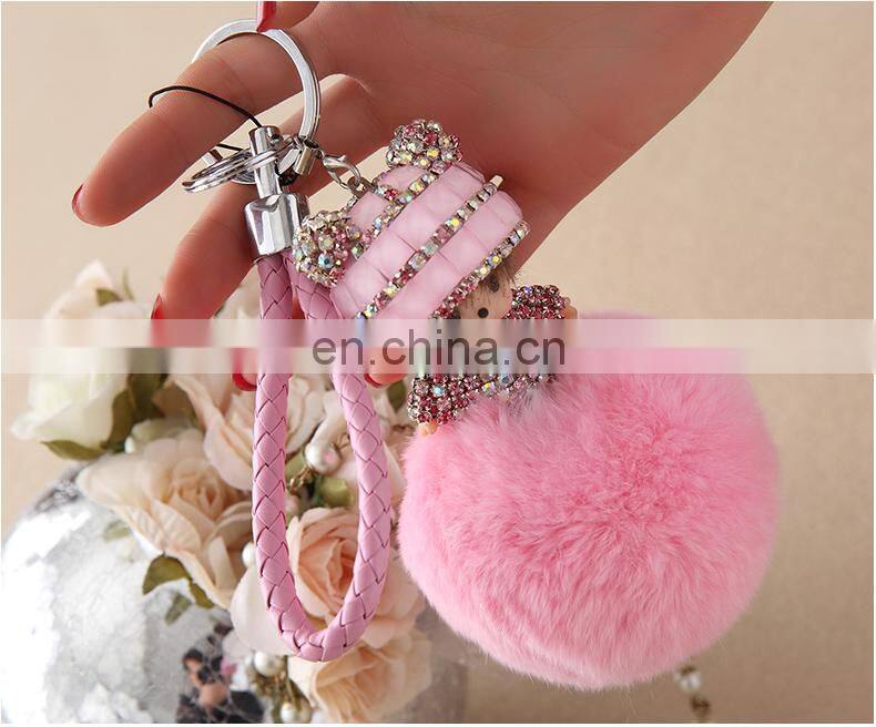 Lovely Monchichi Key Chain Luxury Crystal Key Ring Monchhichi Keychain