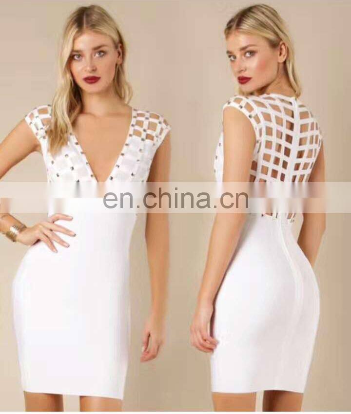 Women Sexy Sleeveless Deep V Hollow Out Cocktail Clubwear Party Mini Bandage Bodycon Dresses