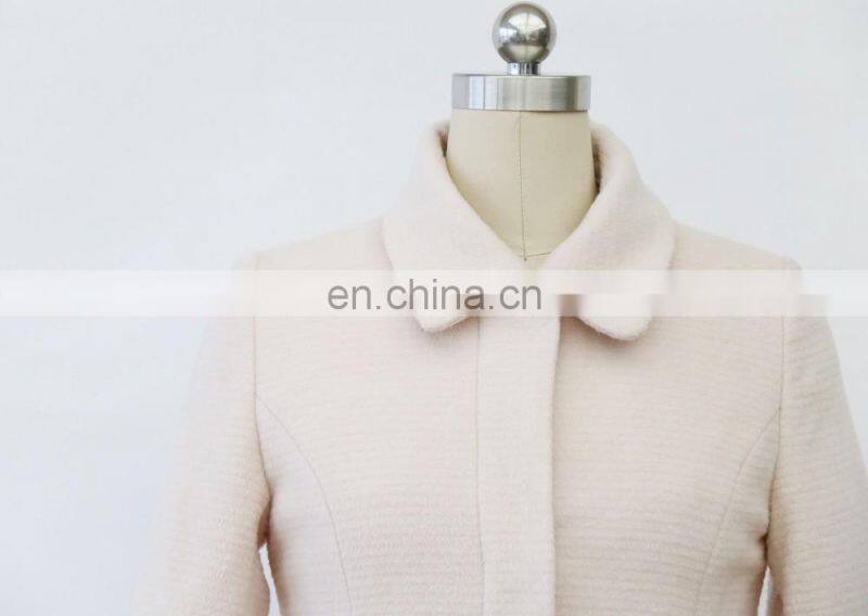Wholesale sweet long sleeve pink wool dress coat