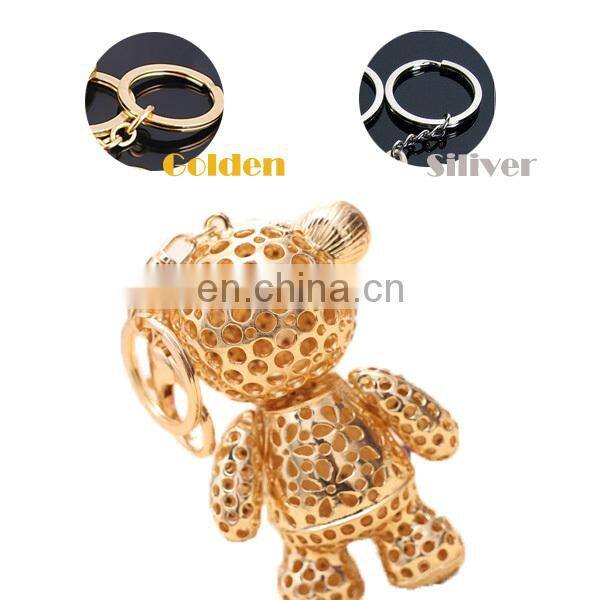 Fashion Promotional Bejewelled Crystal Golden plated Metal Rhinestone teddy bear Keychain MCKC-0001