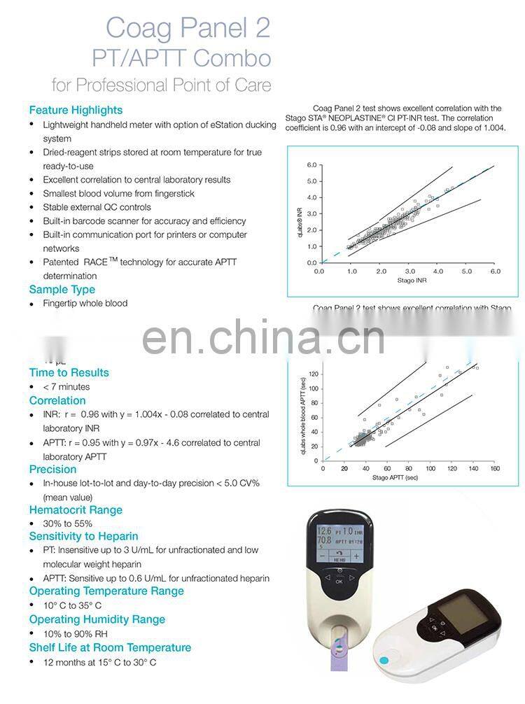 New Arrival Lightweight handheld coagulation meter Portable Coagulometer PT and APTT